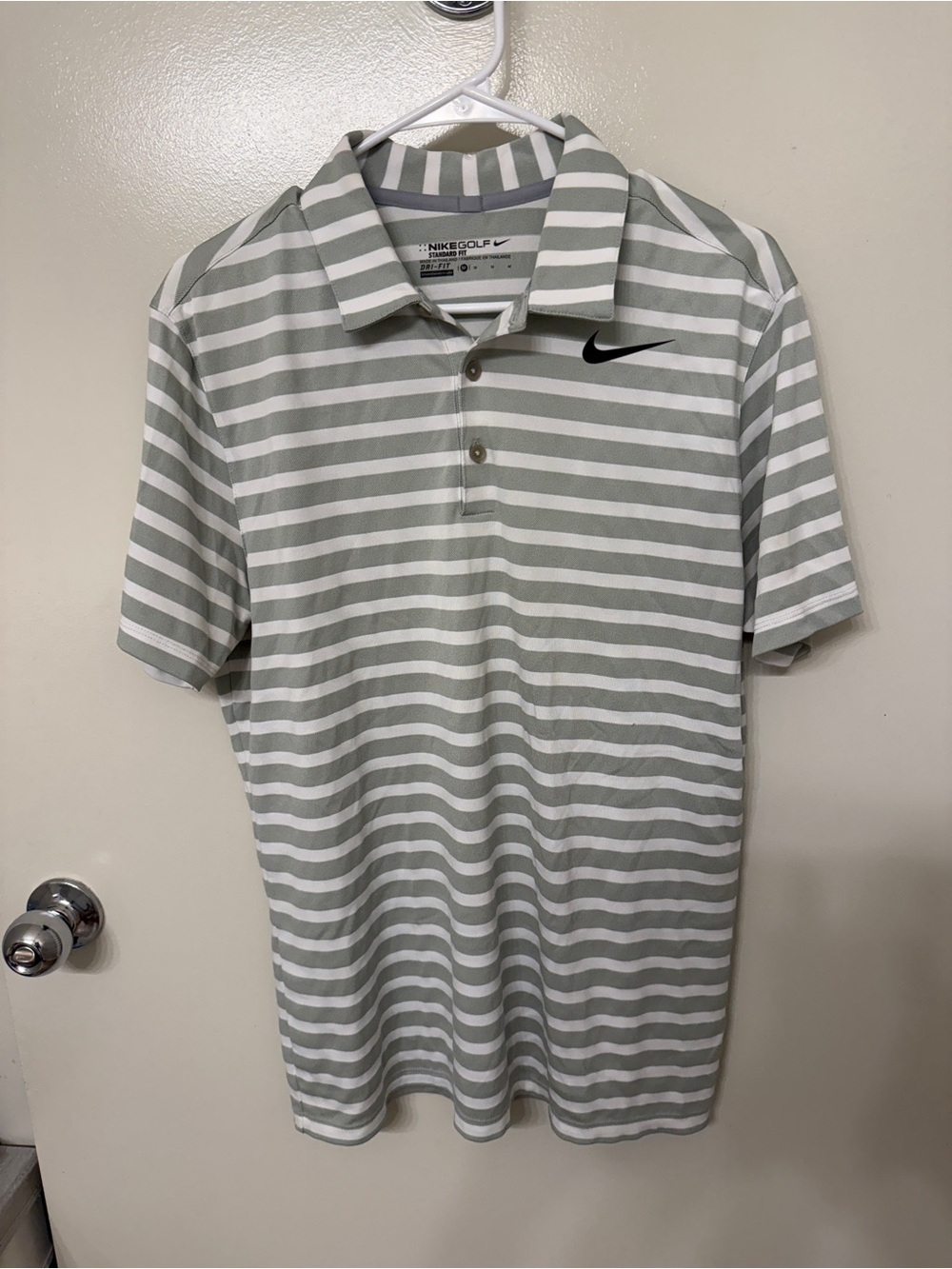 Nike Men’s Striped Polo Shirt - Light Gray & White
